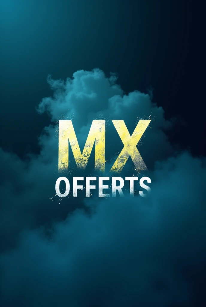 Create a logo for a store in ghost blue and yellow, with the name "MX offerts''.