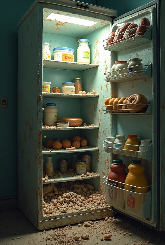 There is a lot of dirt in the refrigerator
