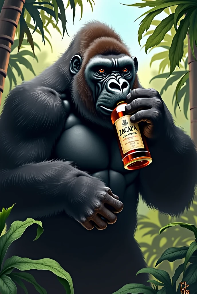 gorilla drinking a bottle of zacapa rum