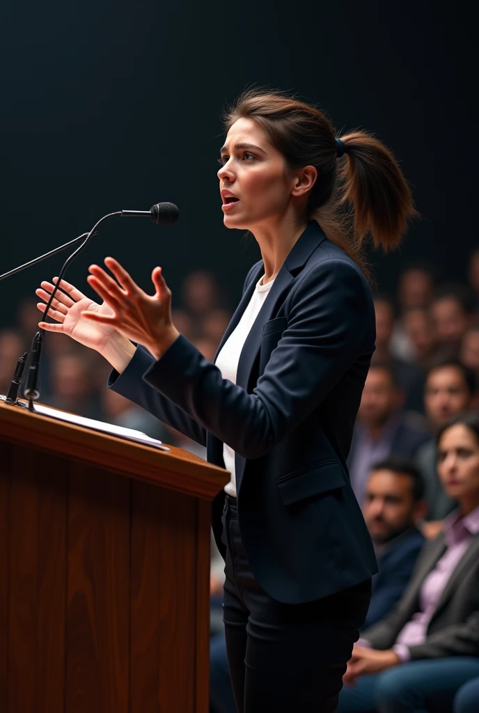 I want a motivated young woman who practices public speaking with gestures