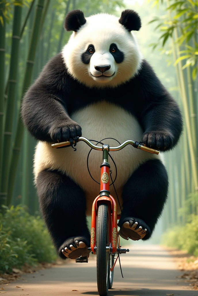 A panda big ride a bike