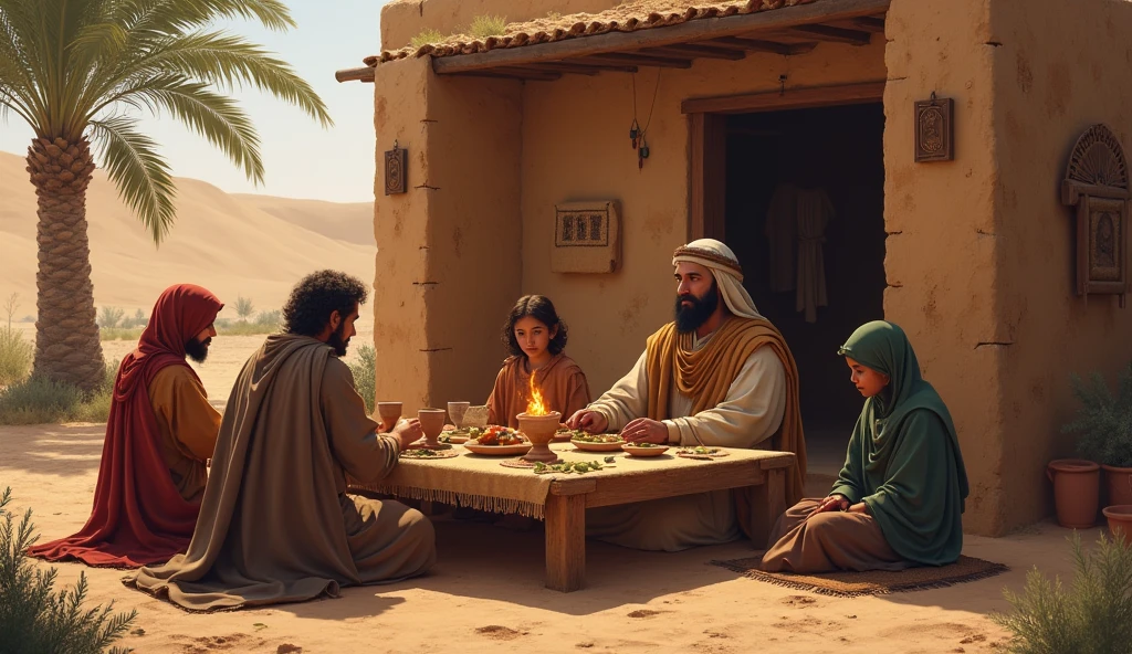 a house from the time of Job in the Bible, where there is a dinner at the end of the day