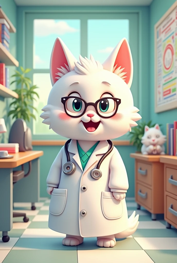 White cat doctor cartoon 

