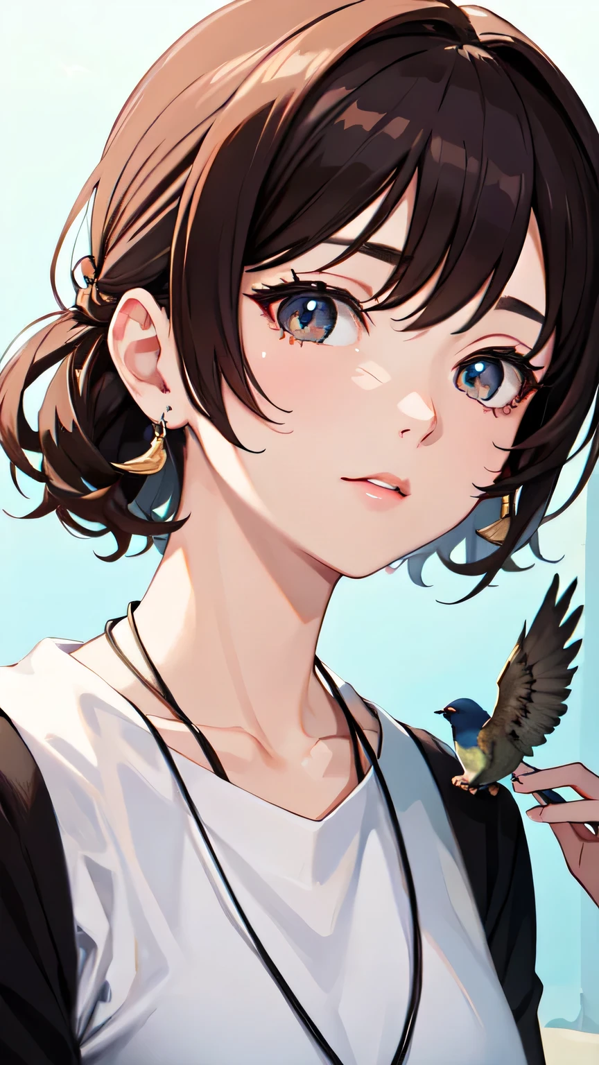 ((Highest quality)), ((masterpiece)), (detailed), One person, Almond Eye,Close up of face,Birds chirping、Awakening City ,Yesterday&#39;s worries、Vanish in the Wind, A new dream、Arising in the heart,the morning light、Illuminating hope