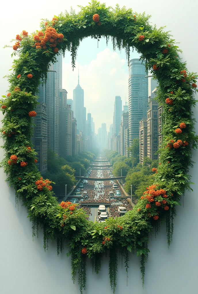 fresh nature and city chaos in circular form