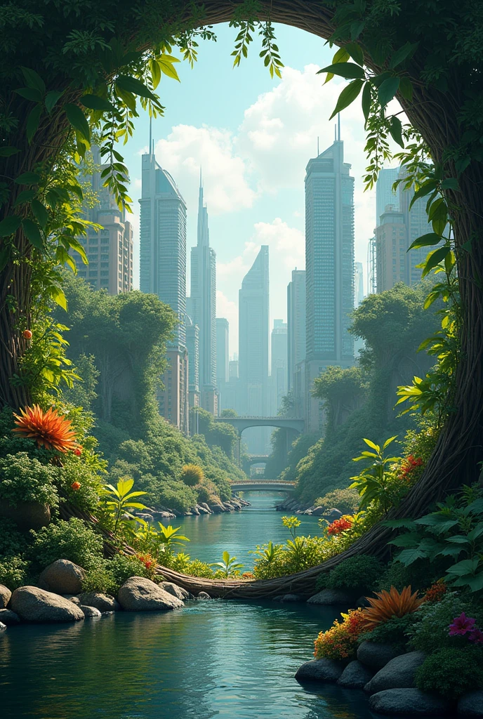 fresh nature and city chaos in circular form
