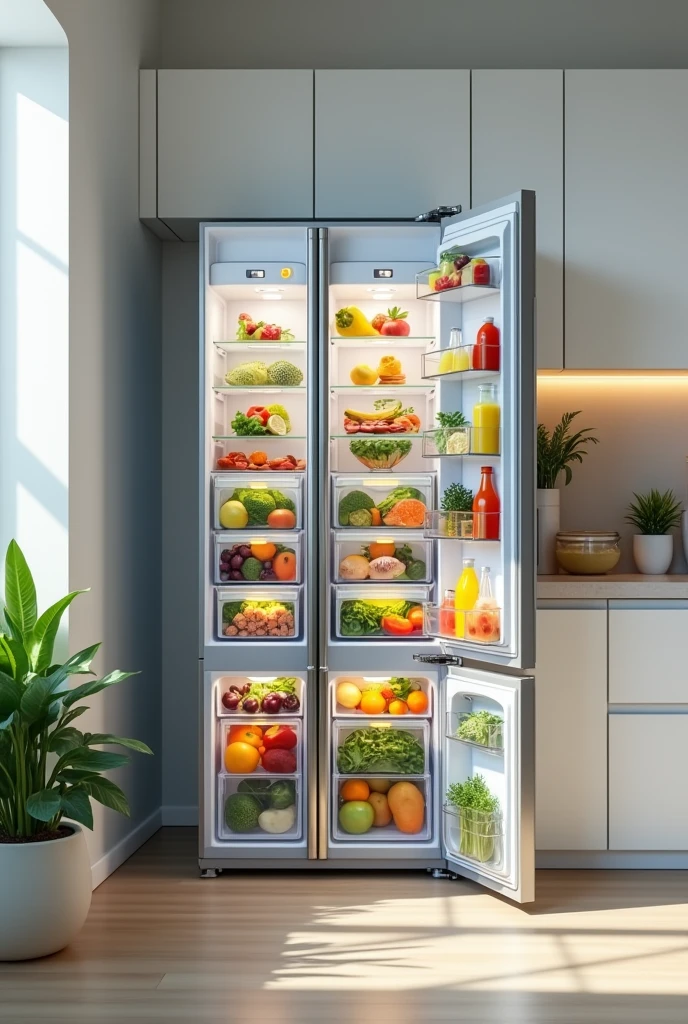 Large fridge with healthy food
