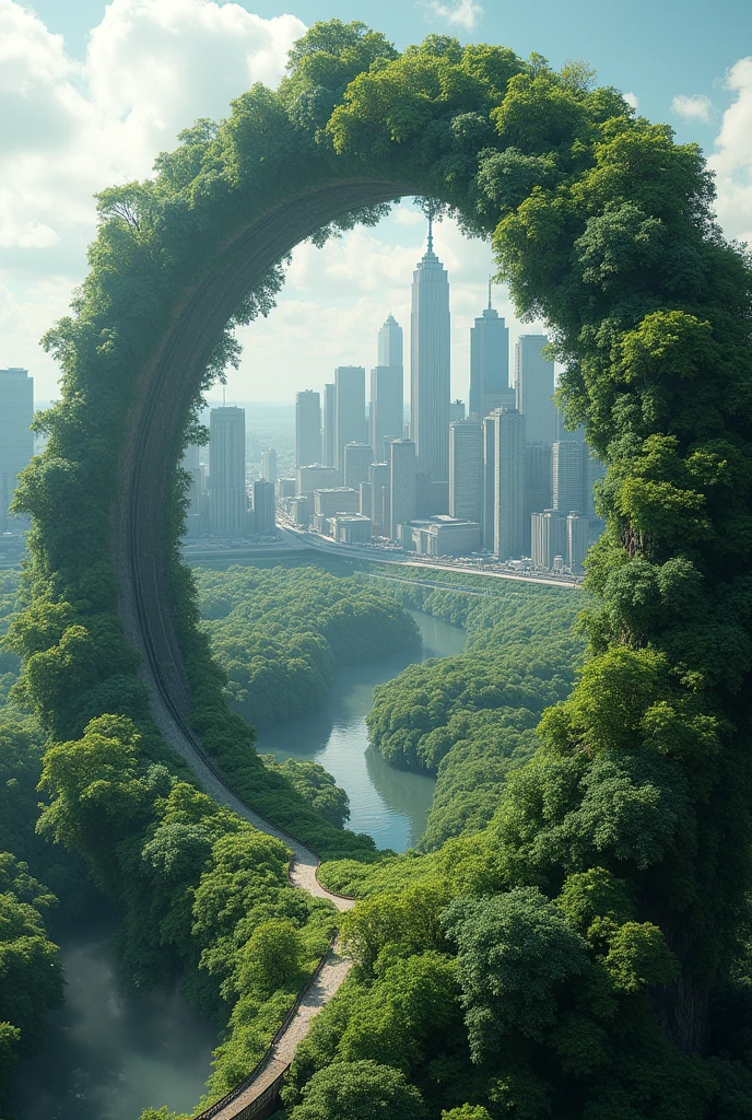 fresh nature turning into a chaotic city in circular shape