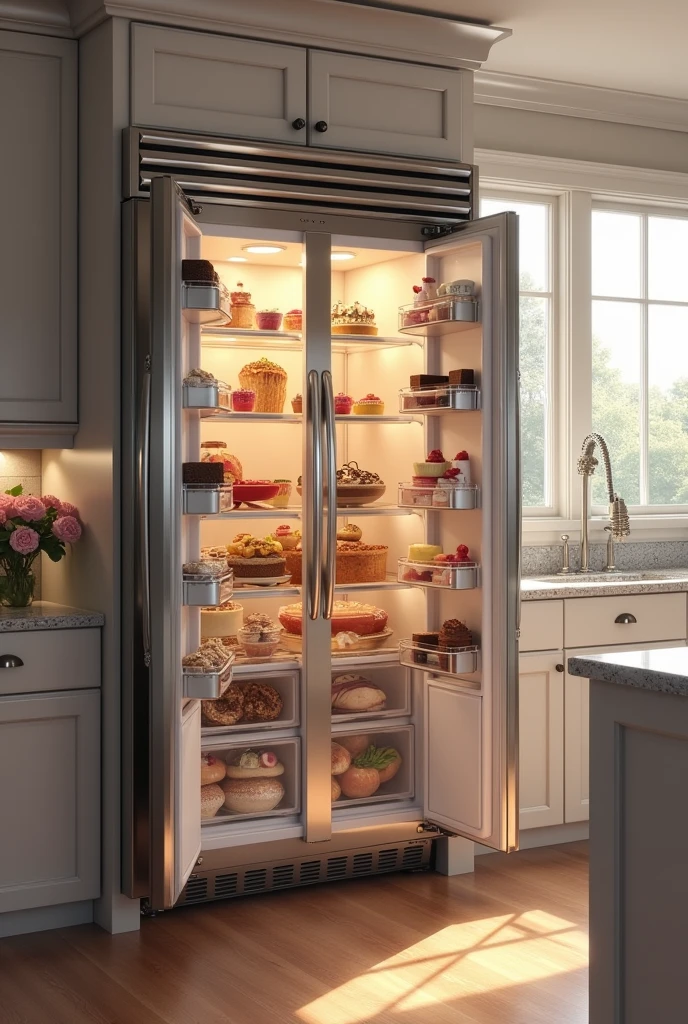 Large double door refrigerator with sweets inside