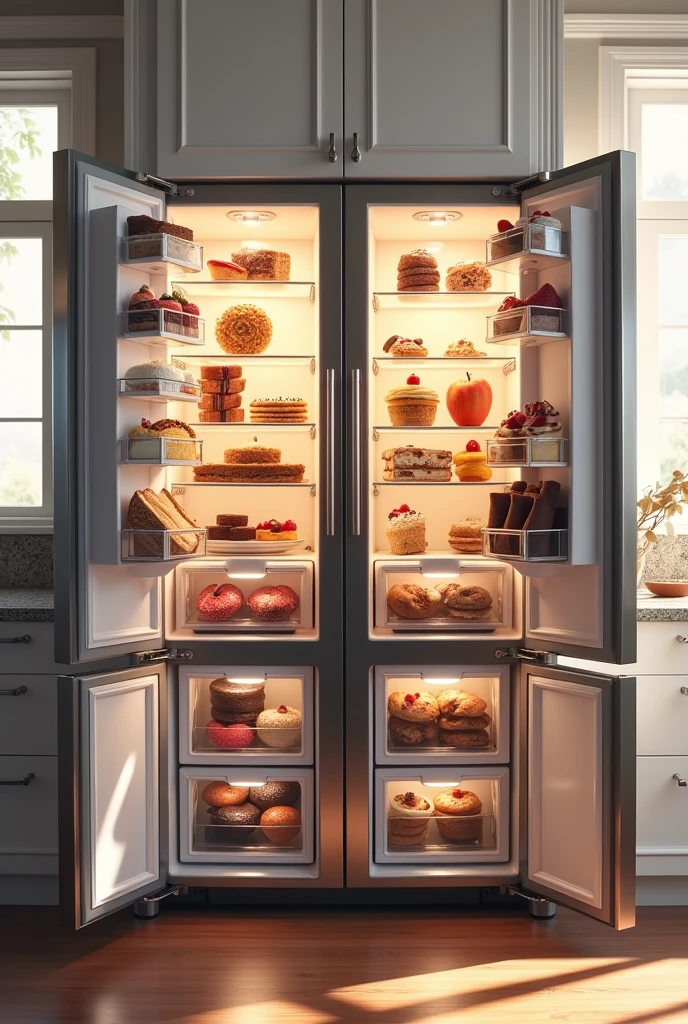 Large double door refrigerator with sweets inside