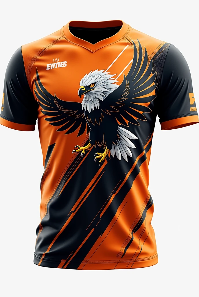 I want a volleyball uniform for a team called falcons, The main colors are orange, black and white, and the characteristic animal is the eagle, be very creative