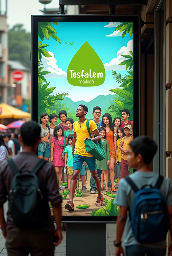 Big advert Tesfalem moringa in it & moringa poweder  & every one looking at it