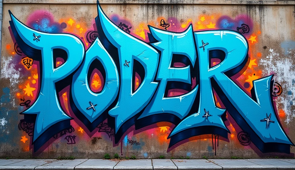 intricate blue, light blue, white graffiti, graffiti art, graffiti mural, graffiti on wall, graffiti wall, ghetto style graffiti, "ALTERNATIVAS DE PODER" text, detailed graffiti, vibrant colors, urban street art, gritty urban environment, dynamic composition, hyperrealistic, photorealistic, 8k, high resolution, detailed textures, dramatic lighting, moody atmosphere, bold contrasting colors, grungy aesthetic, gritty urban vibe, eye-catching design, masterpiece, stunning realism