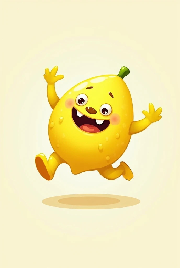 GENERATES AN ILLUSTRATION OF A LEMON WITH THE FACE OF A CUTE MONSTER THAT IS JUMPING