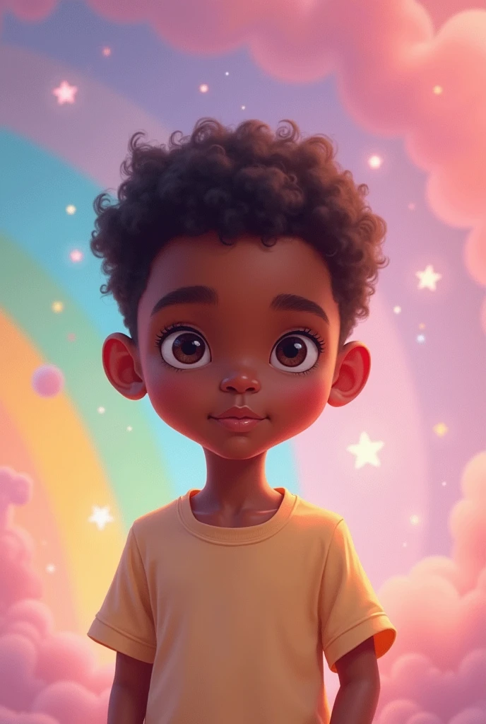 Dark skinned boy on pastel rainbow