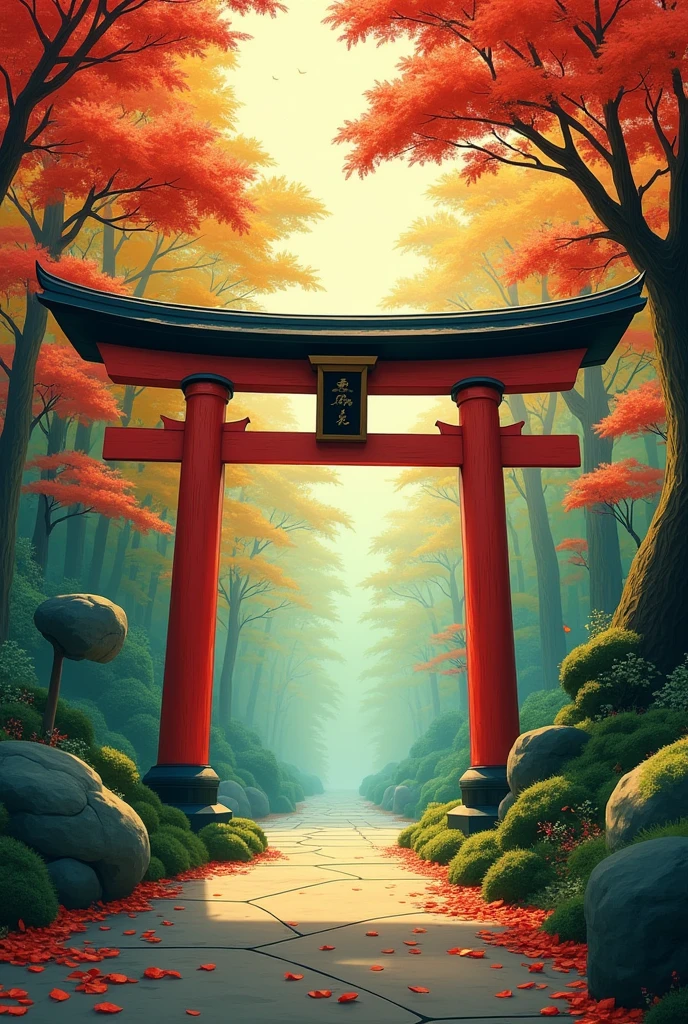 Torii Gate Red Forest Studio Ghibli Style
