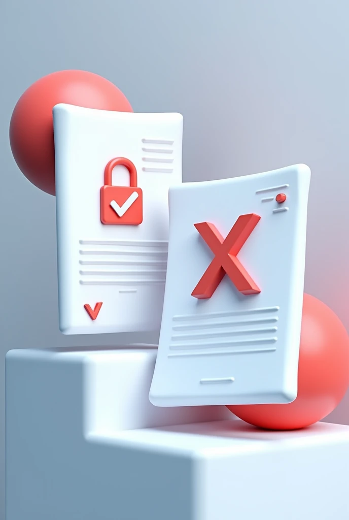 Digital document with an integrity seal (as an icon of "check" Unripe) and another document with a "X" red and signs of manipulation.