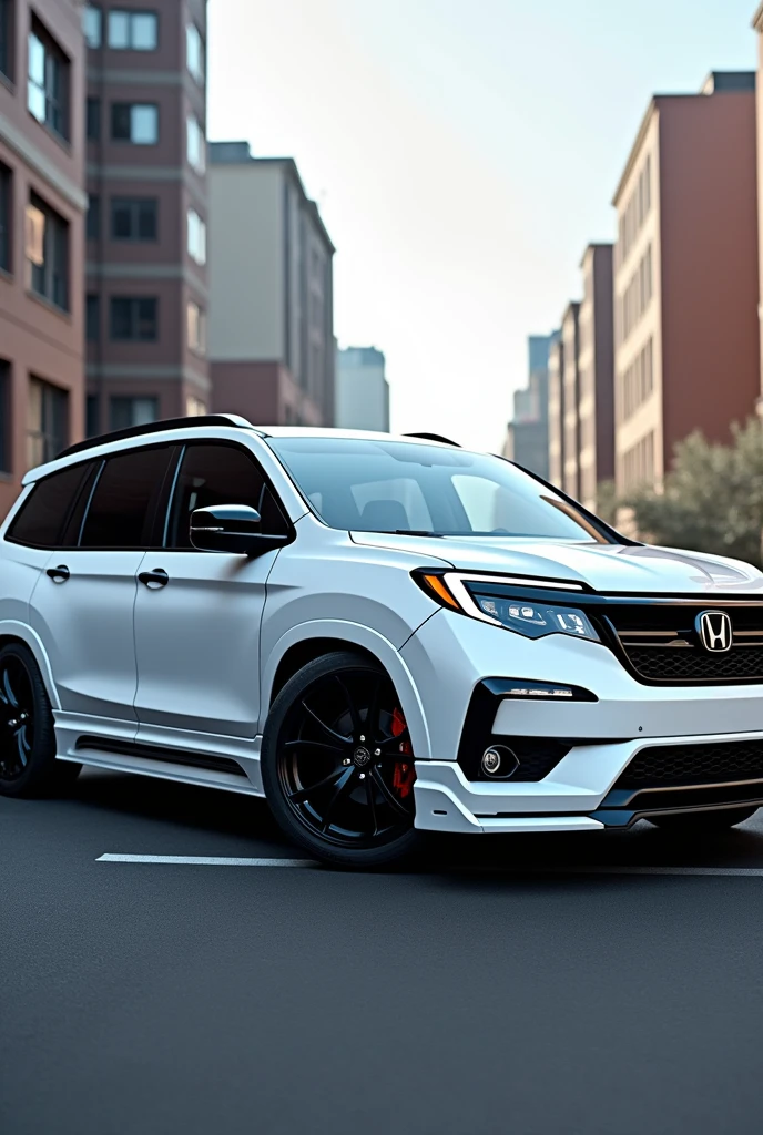 honda pilot2024 white with body kit spoiler aerodynamic bumper and 