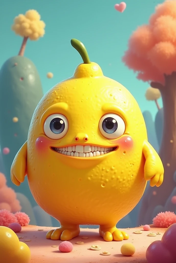 GENERATES AN ILLUSTRATION OF A LEMON WITH THE FACE OF A CUTE MONSTER.