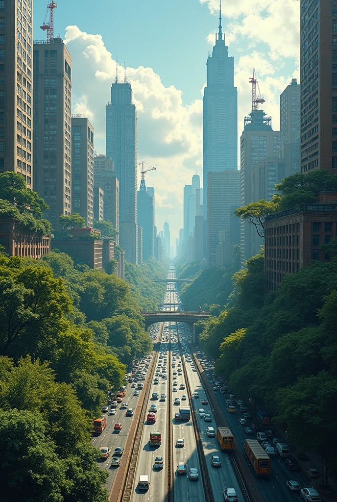 Image Chaotic city and fresh nature . Using figure and ground