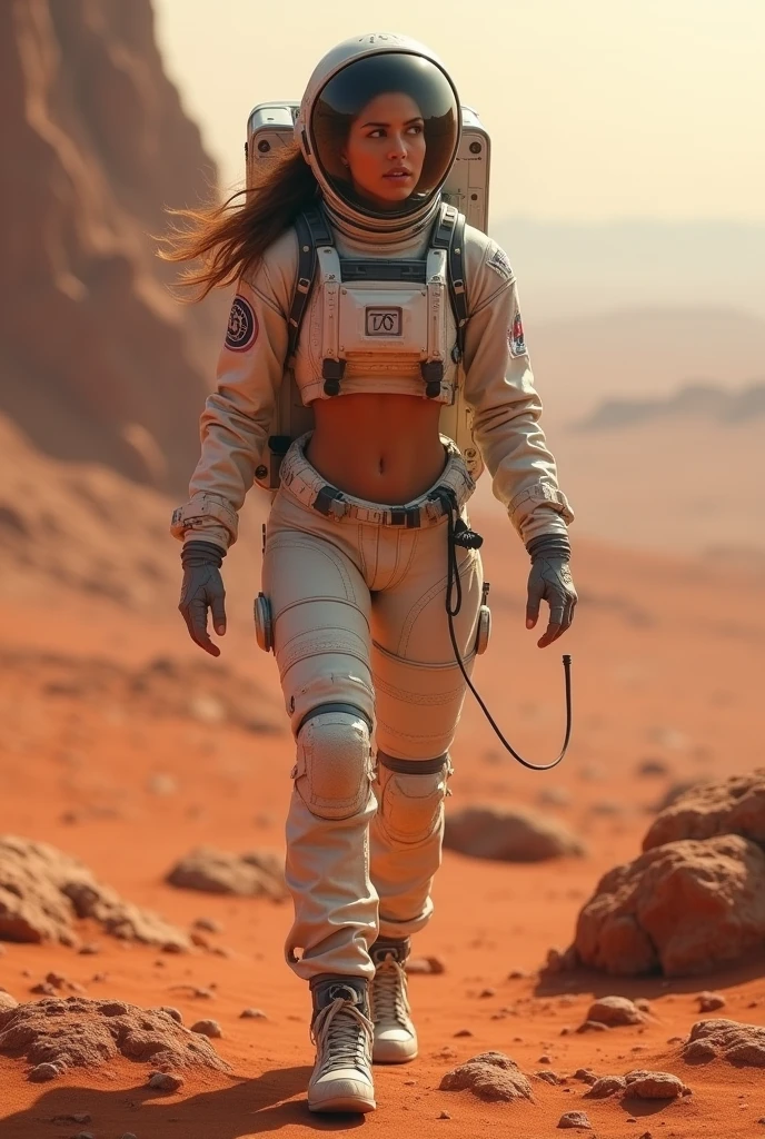 A naked astronaut girl onMars 