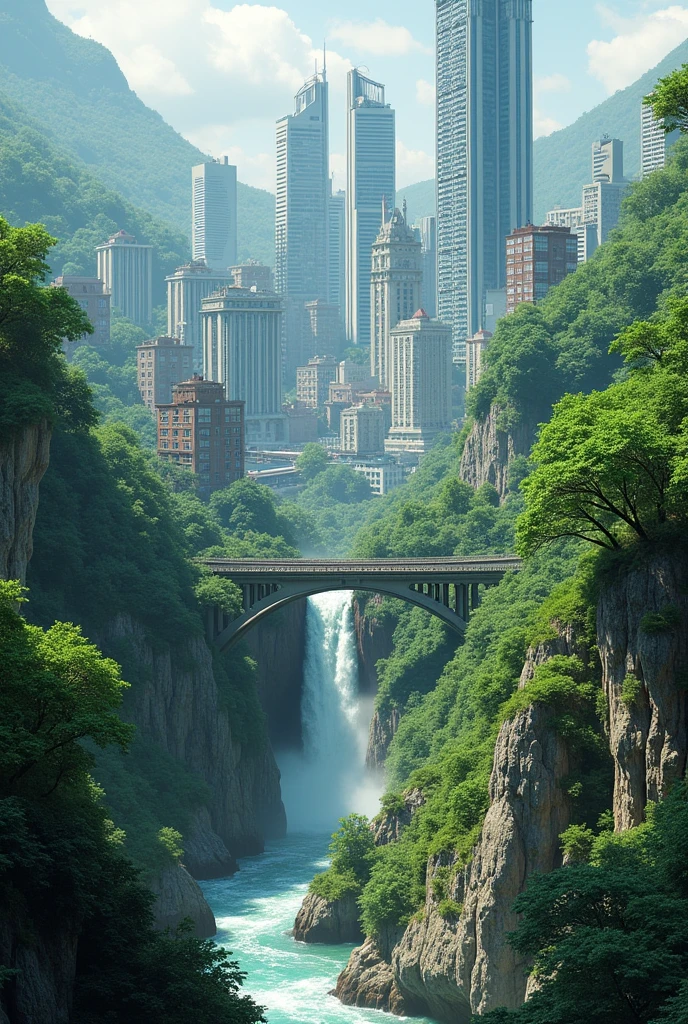 Image Chaotic city and fresh nature applying the law of figure and background 