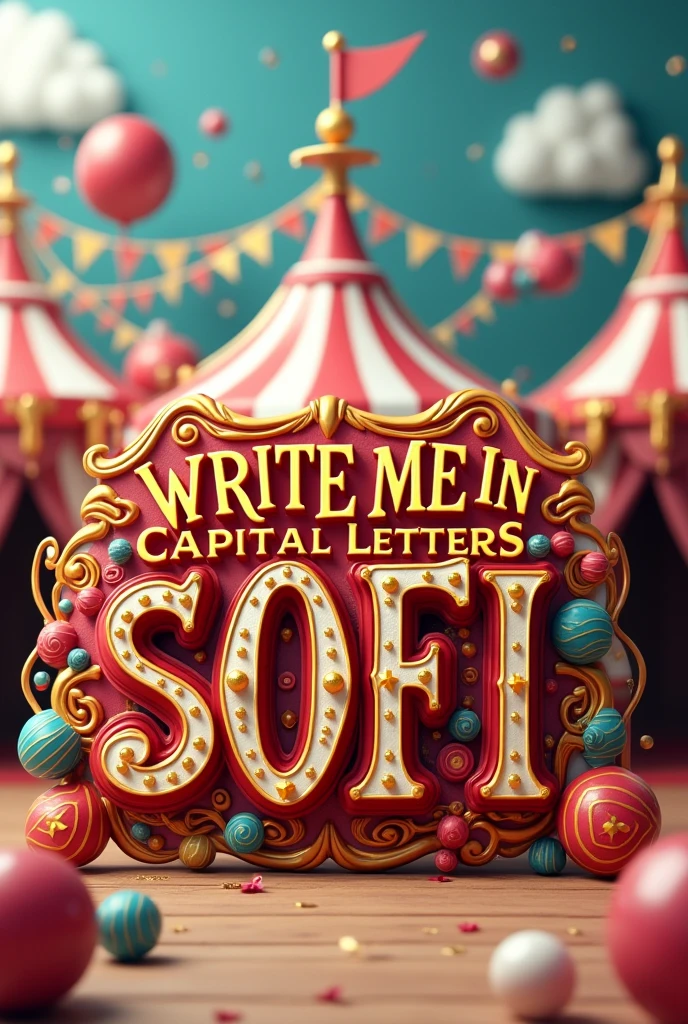 Create a 3d circus design image. Write me in capital letters 15 and SOFI