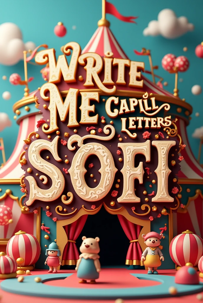 Create a 3d circus design image. Write me in capital letters 15 and SOFI
