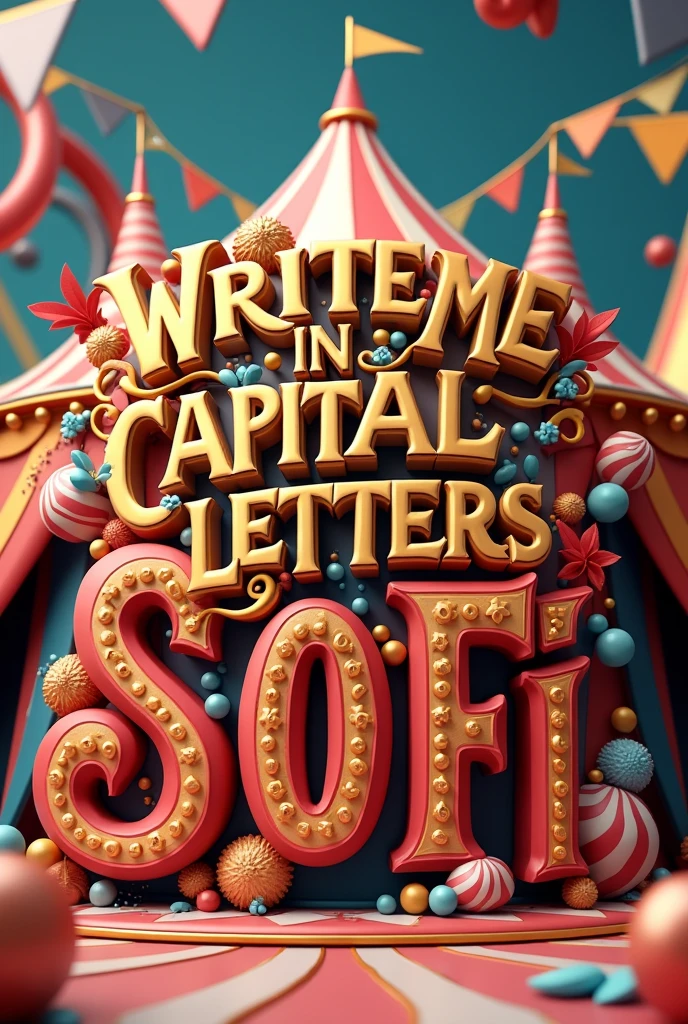 Create a 3d circus design image. Write me in capital letters 15 and SOFI