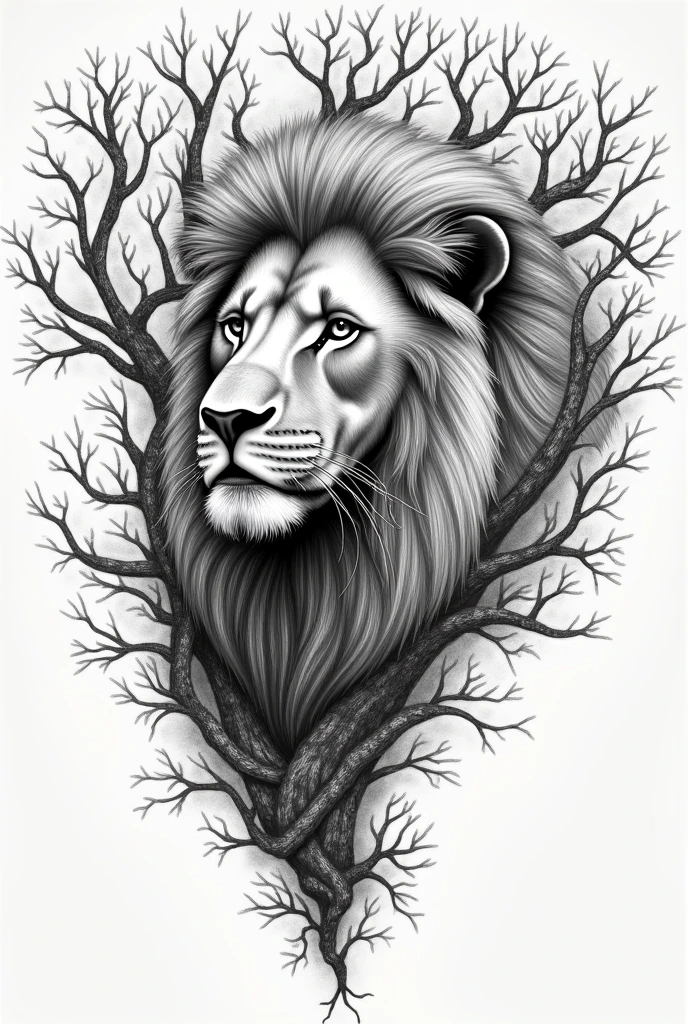 Sketch of lion head with tree of life