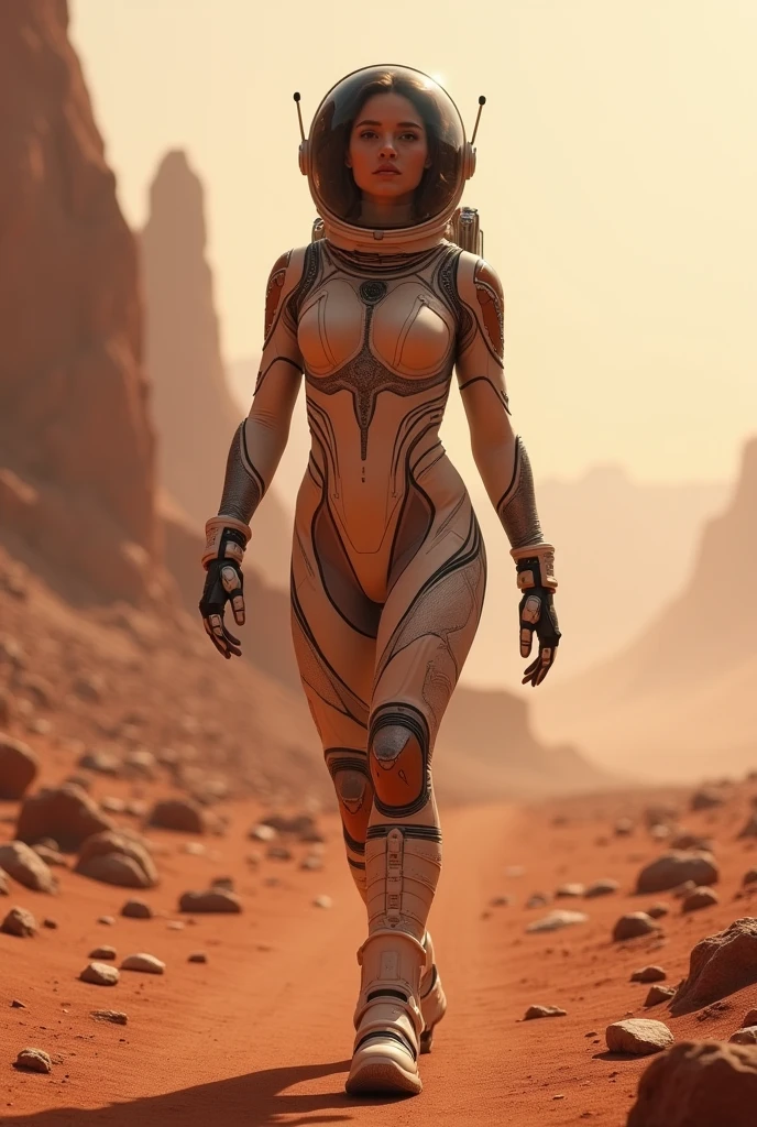 A naked astronaut girl onMars