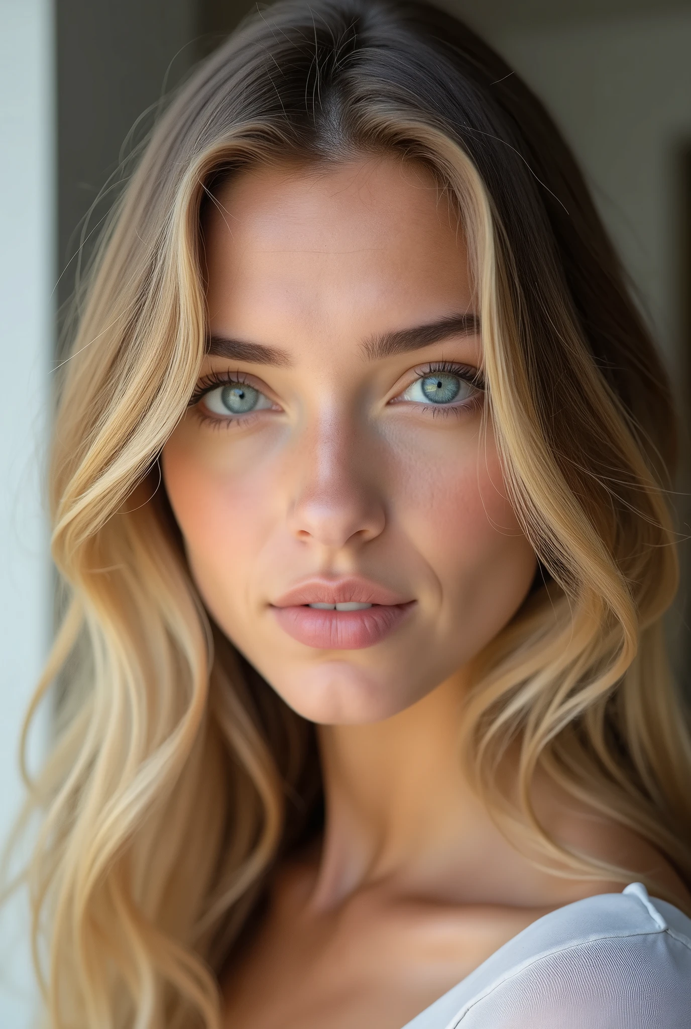 Blonde straight hair blue eyes