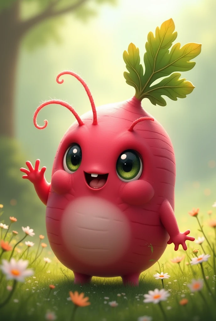 generates the image of a radish with the body and face of a tender monster