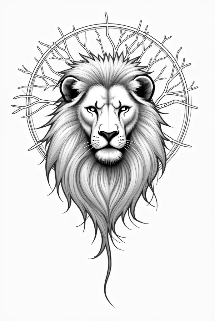 Sketch of lion head with tree of life only outlined