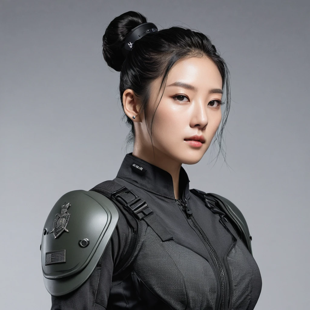 1girl, Short Hair, Black Hair, Solo, Looking at Veiwer, Call Of Duty, Korean
**Appearance:**
- **Height:** 5'2" (157 cm)
- **Build:** Lean and athletic, with a focus on agility rather than brute strength.
- **Hair:** Dark brown, tied back into a sleek bun or a low ponytail.
- **Eyes:** Sharp, almond-shaped eyes with a piercing, focused gaze.
- **Clothing:** Ji-Yeon wears a custom lightweight tactical suit, designed for stealth and mobility. The suit is matte black with muted grey accents, equipped with noise-canceling technology and additional padding to reduce sound.
- **Accessories:** A small, subtle earpiece for communication, and a wrist-mounted device that displays real-time mission data. She also wears a necklace with her family's military crest, a constant reminder of her lineage and duty.