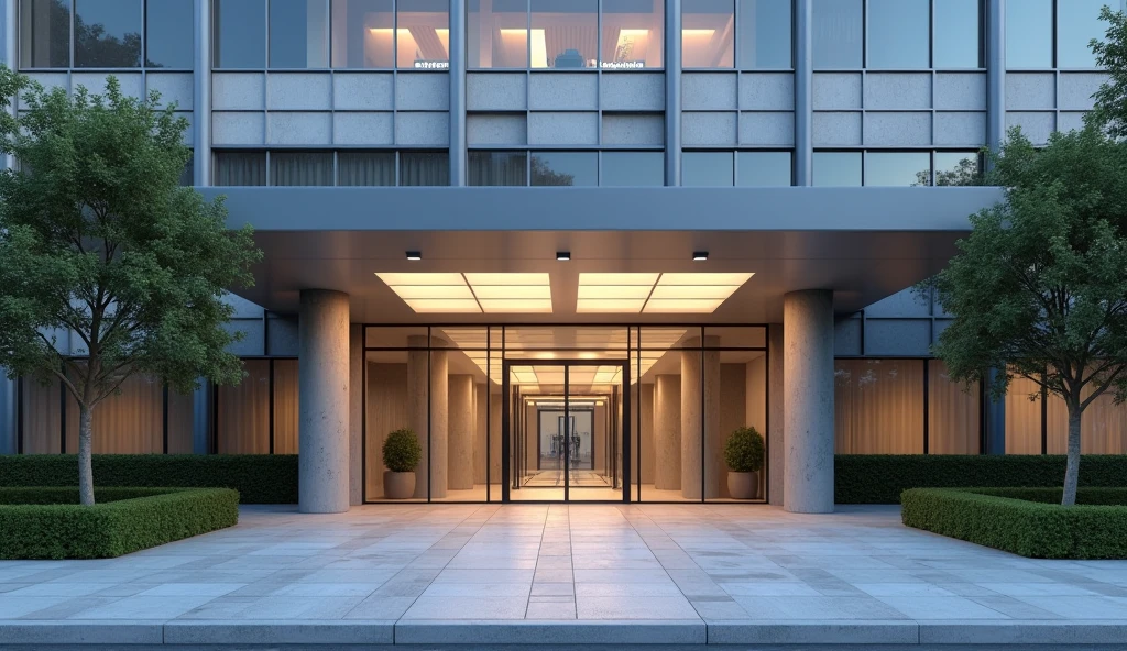 Entrance to a medium-sized hospital, with the main door slightly open and no people. Create the most realistic image possible. Make a more open image