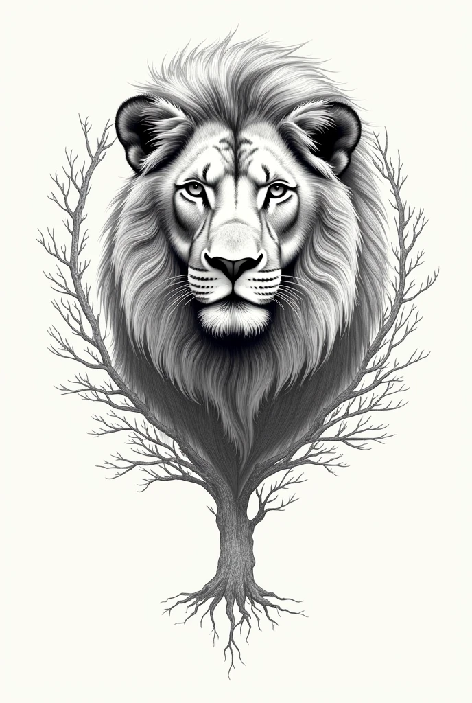 Sketch of lion head with tree of life only outlined