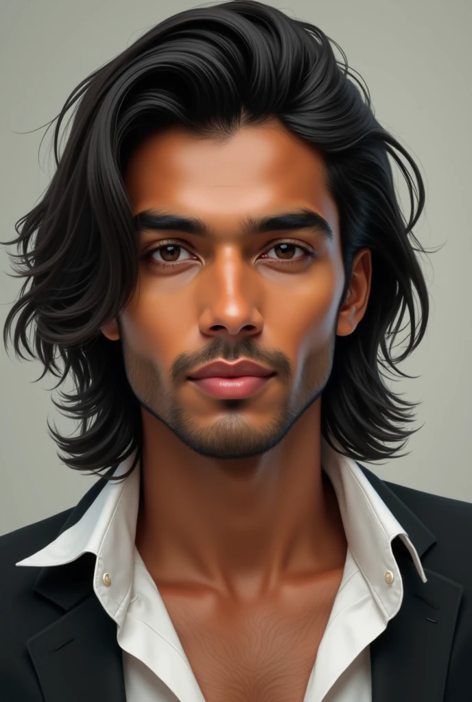 Generate a male 2 smart man image of Bangladesh of fair colour slim potrait size long hair realistic lovely sexy