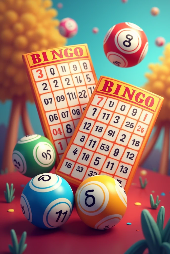 Make a bingo design with cards and balls