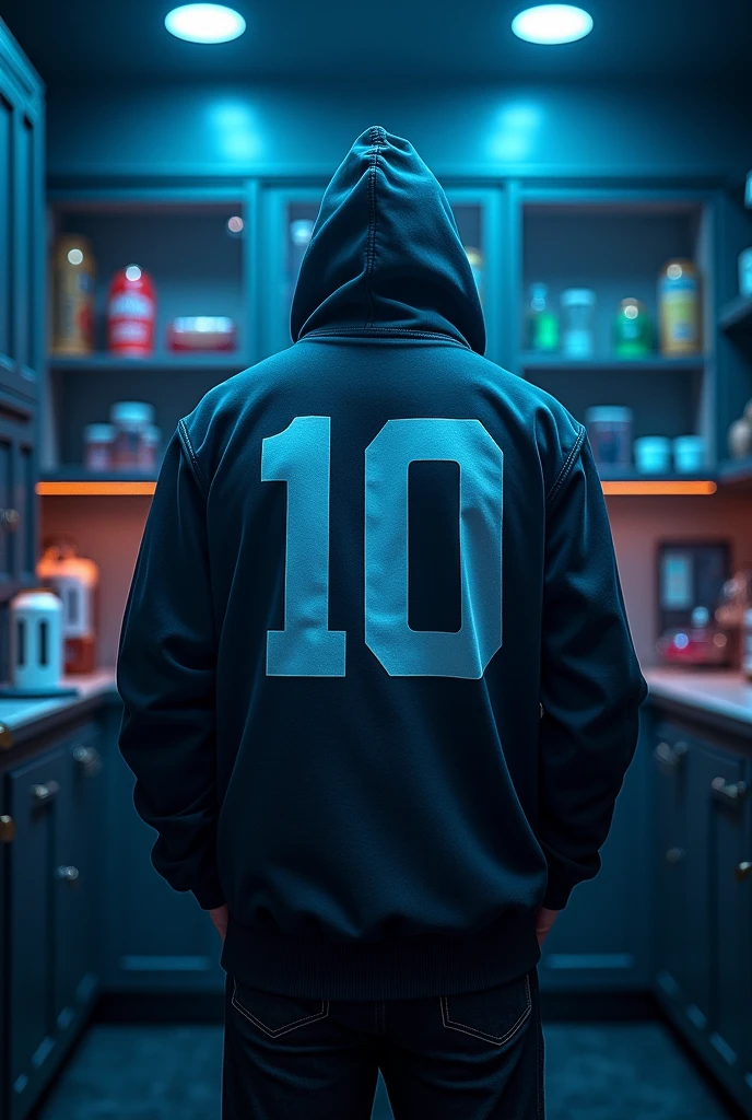 Back of a team commissary in black and blue with the phase "Our team rules like Hades: unbeatable and absolute." The number 10 is the name Victoria