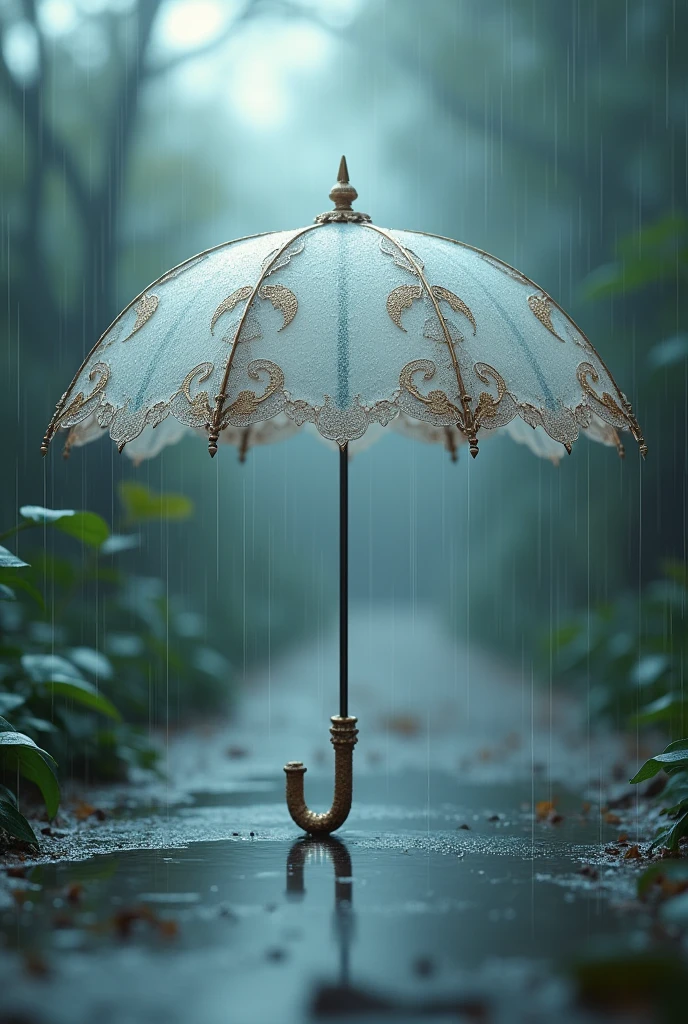 create an image of a parasol-like umbrella on a rainy day
