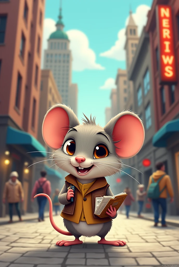 A cartoon mouse reporter for newspaper slogan