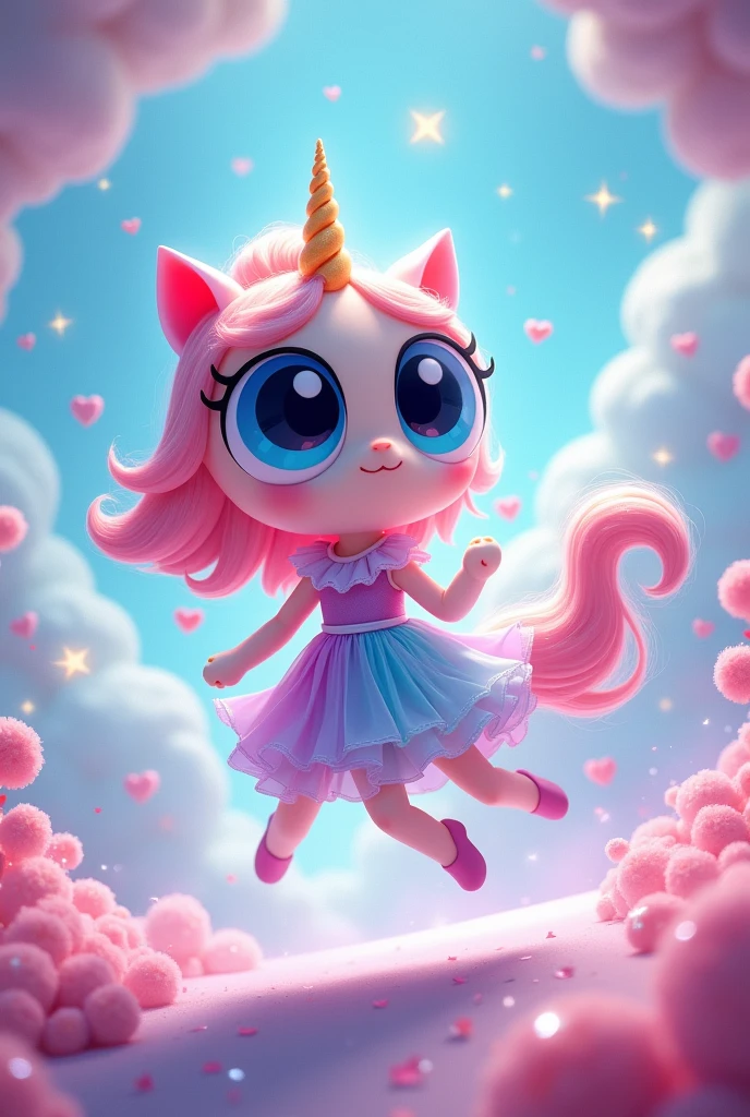 Bubble from the powerpuff girls in love dressed as a unicorn