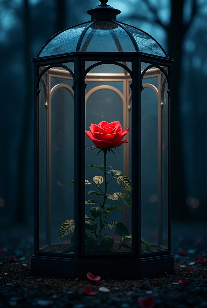 night,Red Rose ,glass house,vintage