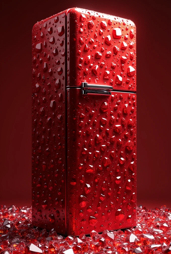 Big red fridge with diamonds inside