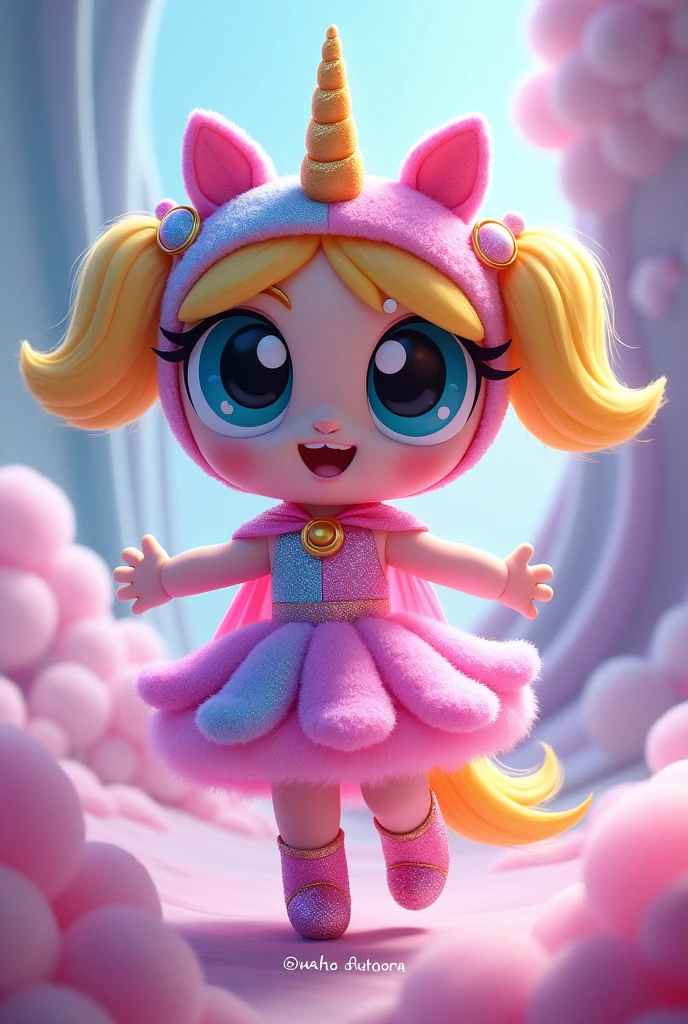 Bubble from the powerpuff girls in a unicorn costume