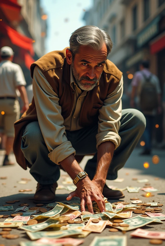 A merchant loses his money and it falls to the ground