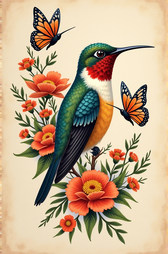 Tattoo fine line new traditional mexican colibri flowers butterflies