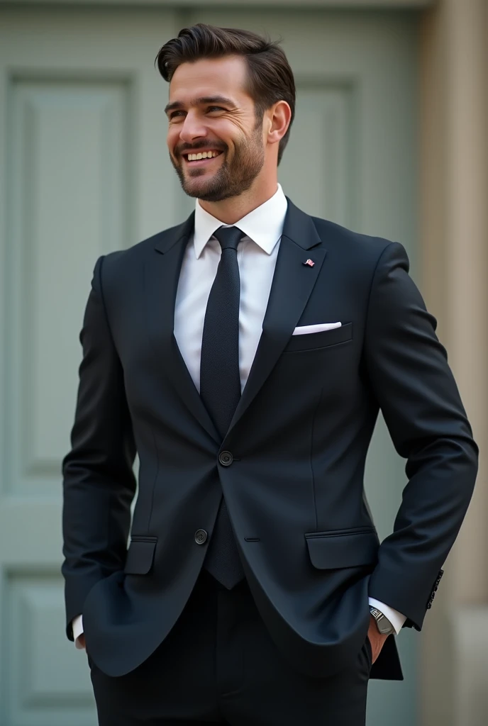 A smart 2 man will look ahead with a smile. The tie suit will be worn on the body