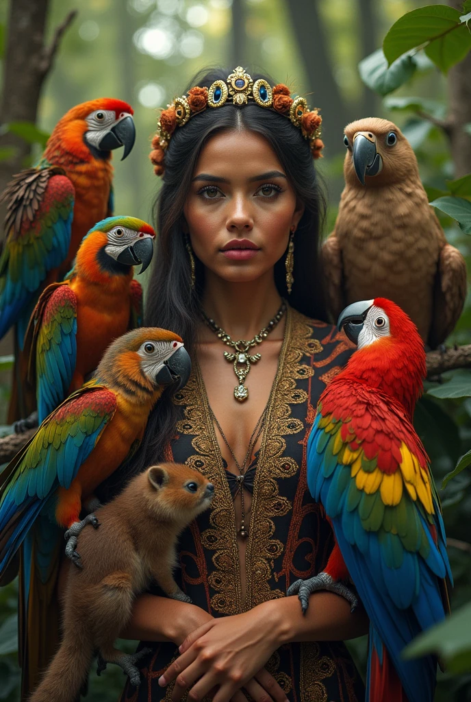 Generate a photo of a model with the animals of Peru